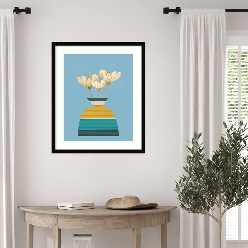 Potted Florals Wood Anemone by Sannel Larson Wood Framed Wall Art Print - Svelte Noir Black