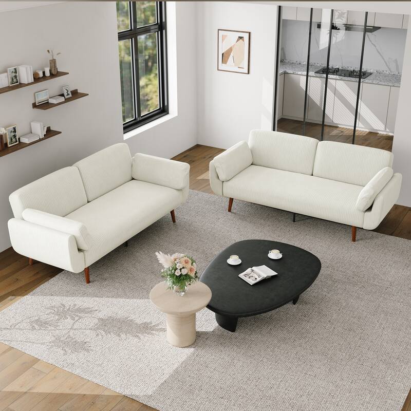 2 Set 73.5" W Upholstered Convertible Sleeper Sofa Bed with Pillows