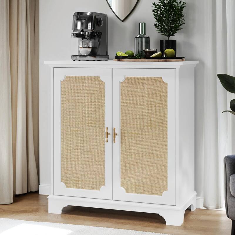Bohemian Buffet Cabinet - Rattan Doors & Anti-Tip Safety Kit - White