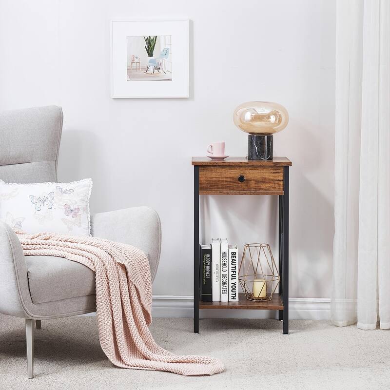 VECELO 28 Inch Modern End Table Space and Drawer Night Stand X-Design Nightstands for Living Room