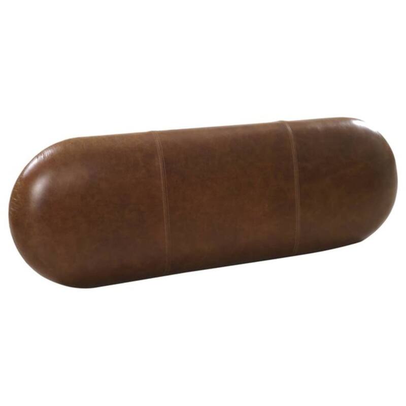 HomeRoots 48" Brown Genuine Leather and Solid Wood Upholstered Bench - 48.00 in. x 18.00 in. x 16.00 in.