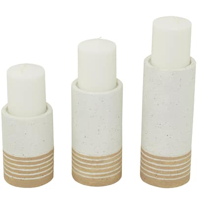 Metal Striped Pillar Decorative Candle Holder - Set of 3 White - Roche River Decor