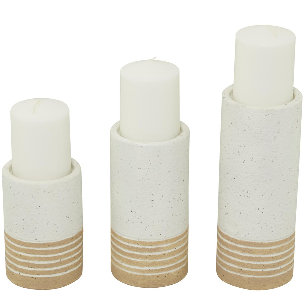 Metal Striped Pillar Decorative Candle Holder - Set of 3 White - Roche River Decor