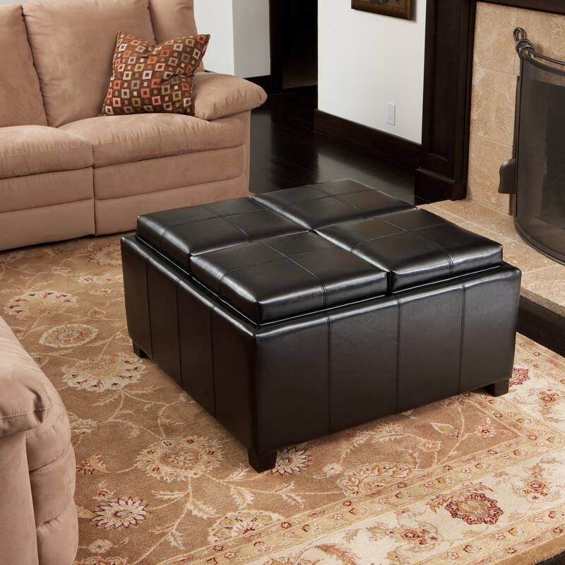 Dartmouth Espresso Bonded Leather Four-section Square Storage Ottoman by Christopher Knight Home