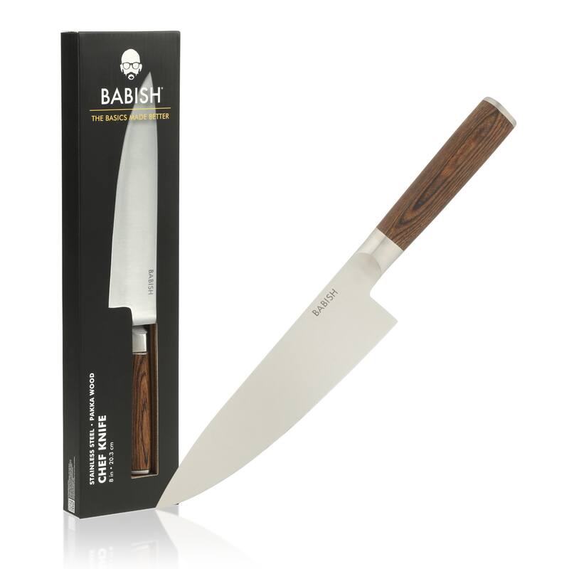 Babish High Carbon 1.4116 German Steel Full Tang 8-Inch Chef Knife - for Chopping, Slicing, Dicing & Everyday Prep - Dark Brown