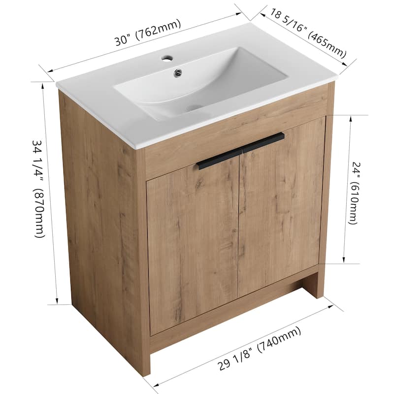 Bathroom Vanity With Sink In 24/30/36 Inch, Freestanding Bathroom Vanity With Soft Close Door and Adjustable Shelf