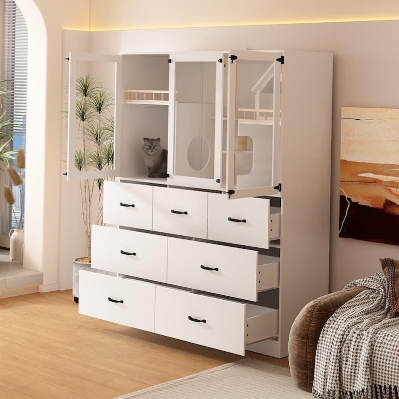 Luxury Cat Furniture Cabinet with Storage and Play Areas LED Light