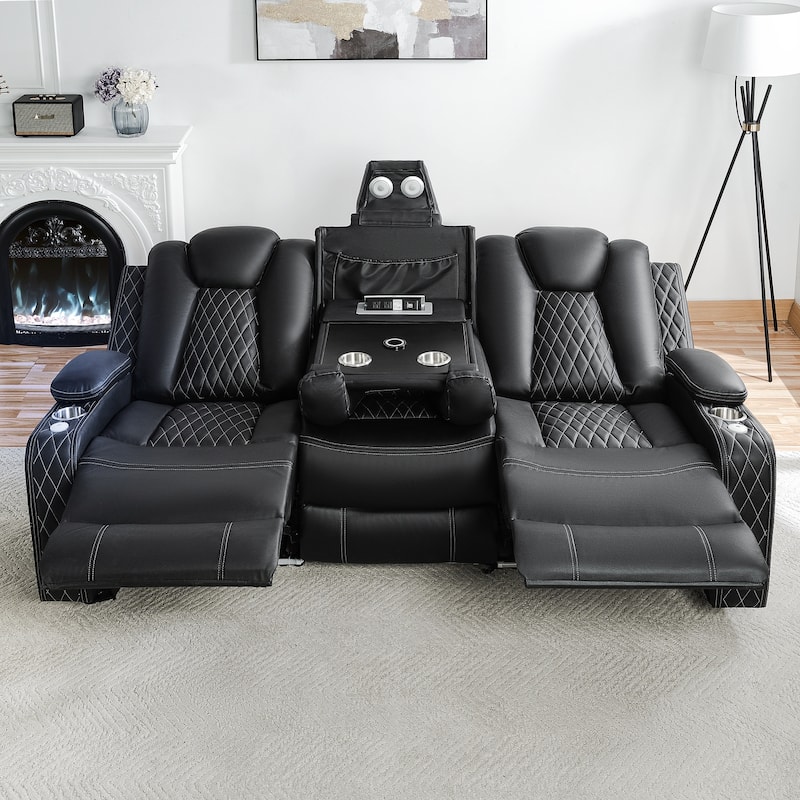 Premium Air Leather Home Theater Loveseat with LED Lights, Recliner with Built-in Speakers & Wireless Charging