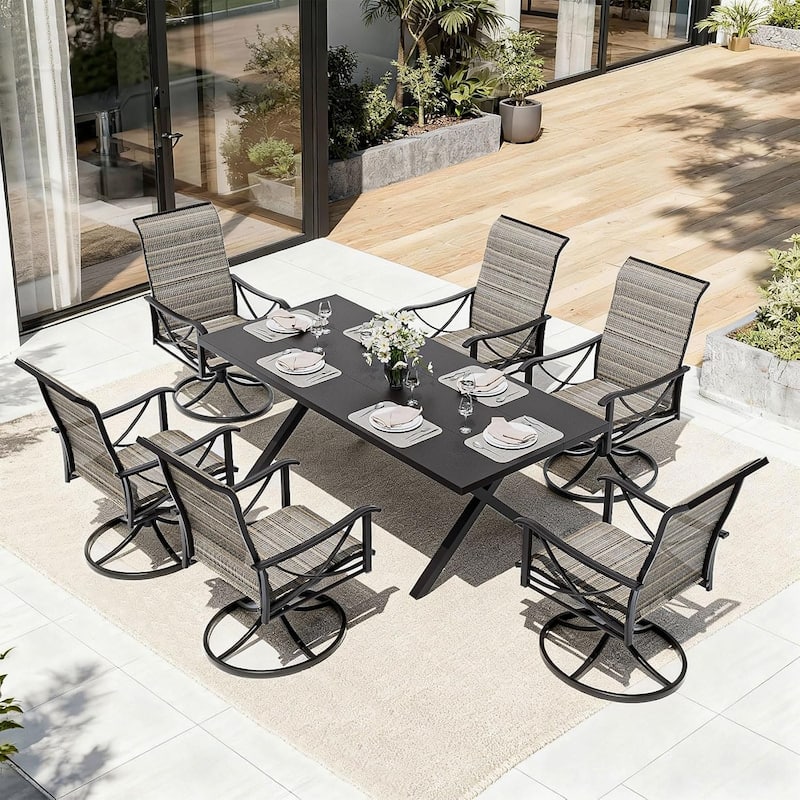Kullavik Textilene Patio Swivel Dining Chairs Set, Ergonomic Rotating Dining Chairs