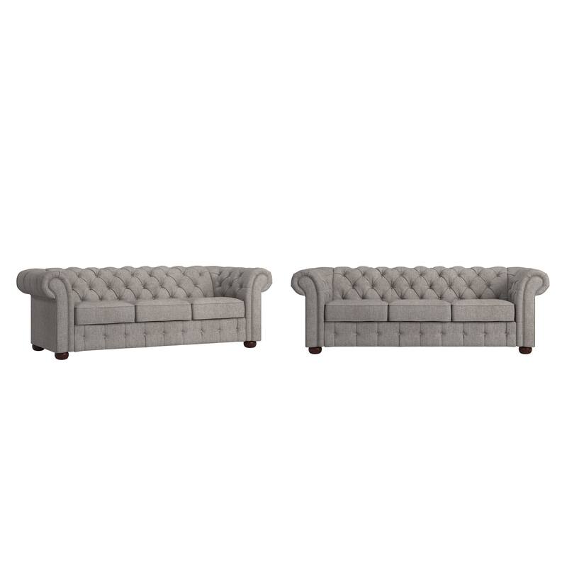 Gdansk Tufted Scroll Arm Chesterfield Sofa - Linen - Grey