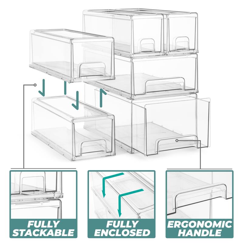 Sorbus Small Clear Stackable Storage Drawers, Plastic Organizer Bins with Handles, Stackable Pull-Out Storage Drawers