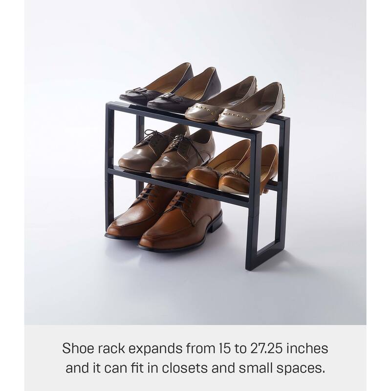 Yamazaki Home Expandable Shoe Rack - Two Sizes, Steel, Double, Holds 6 to 12 shoes, Expandable
