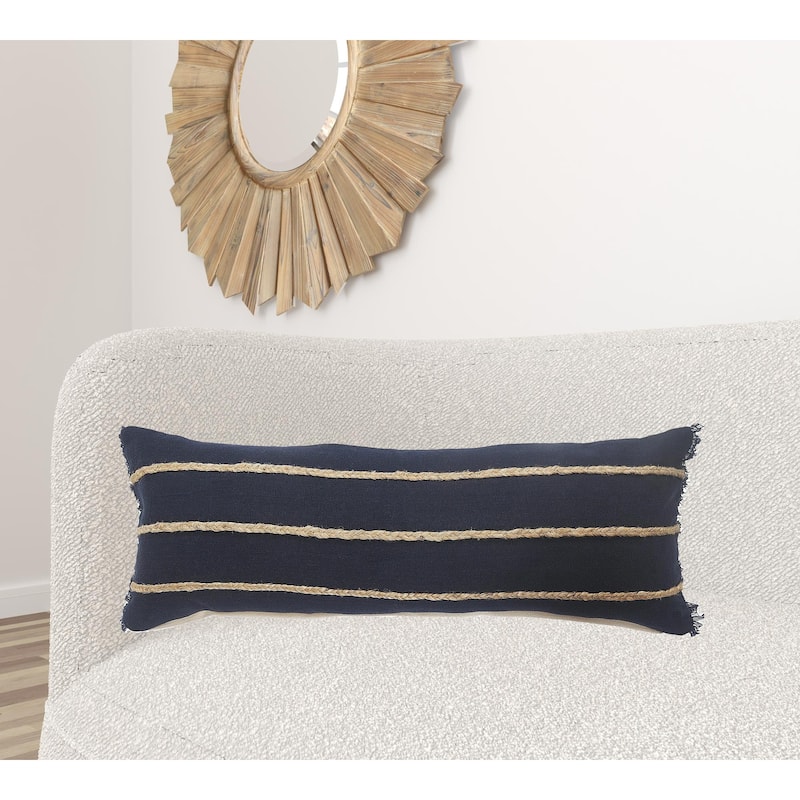 HomeRoots 14" X 36" Navy And Tan 100% Cotton Zippered Pillow