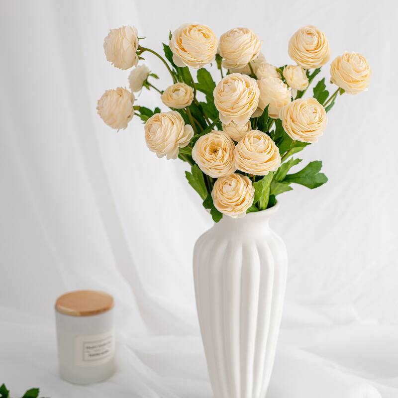 Champagne Silk Decorative Artificial Persian Buttercup Rose Flowers
