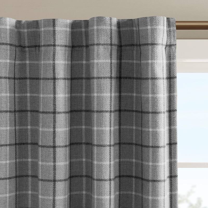 Plaid Faux Leather Tab Top Curtain Panel with Fleece Lining