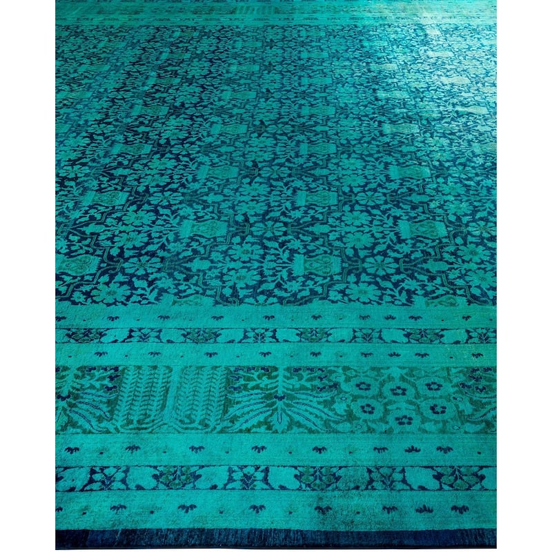 Overton Handknotted Wool Vintage Inspired Contemporary Overdyed Blue Area Rug - 18' 7" x 12' 1"