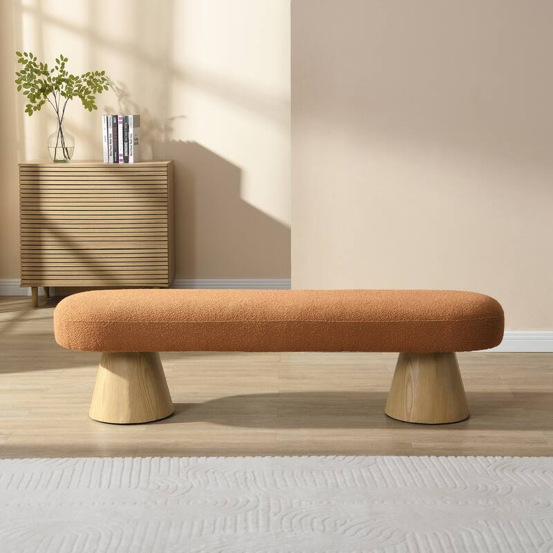 Upholstered Bedroom End of Bed Entryway Bench, Boucle Ottoman for Living Room