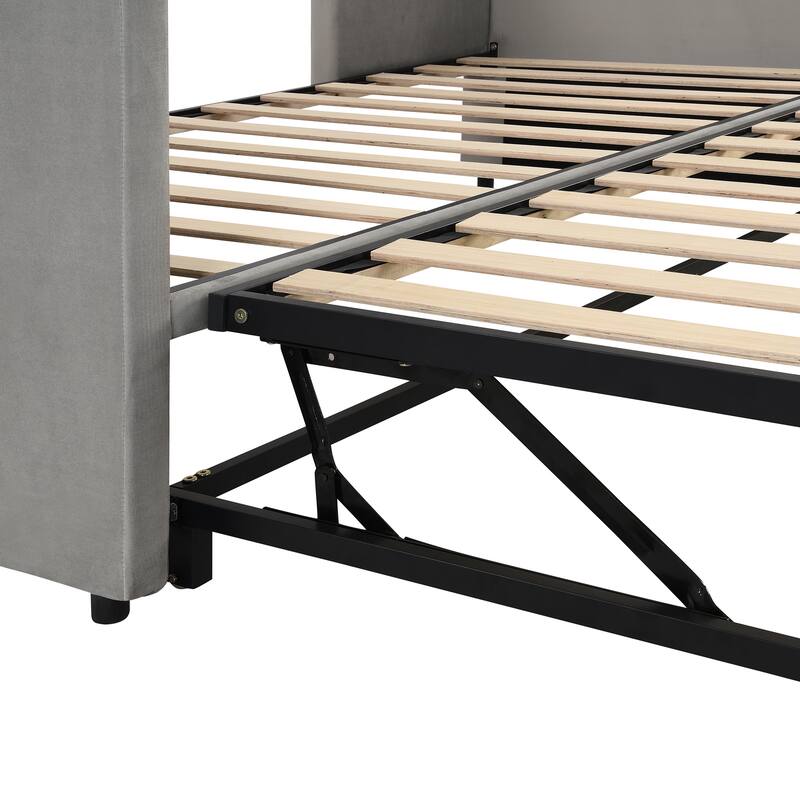 Twin Size Upholstered Daybed with Pop-Up Trundle in Gray, Beige, or Pink