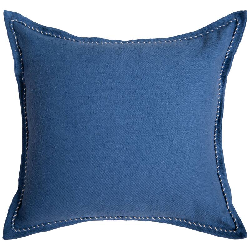 Rizzy Home Solid Throw Pillow with Whipstiched Edge - Polyester - Blue