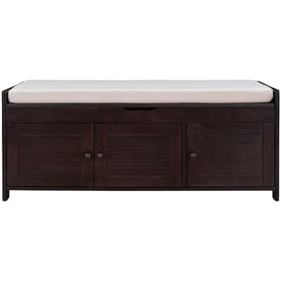 Storage Bench with 3 Shutter-shaped Doors, Removable Cushion and Hidden Storage Space - 43.5"L x 16"W x 18"H