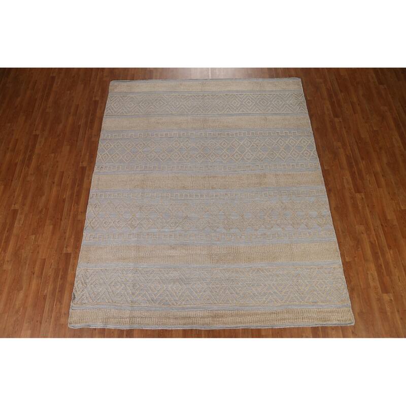 Hand Knotted Oriental 100% Wool Carpet Modern Tribal Greys & Charcoal Moroccan Area Rug - 9' 9'' X 8' 1''