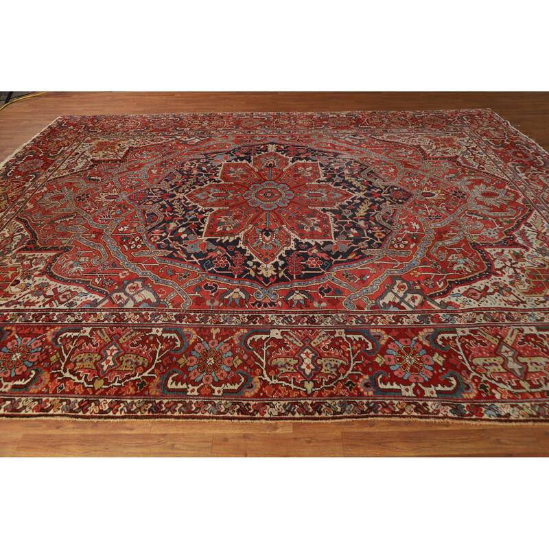 Hand Knotted Oriental 100% Wool Carpet Traditional Medallion Oranges & Rust Heriz (serapi) Area Rug - 12' 4'' X 9' 11''