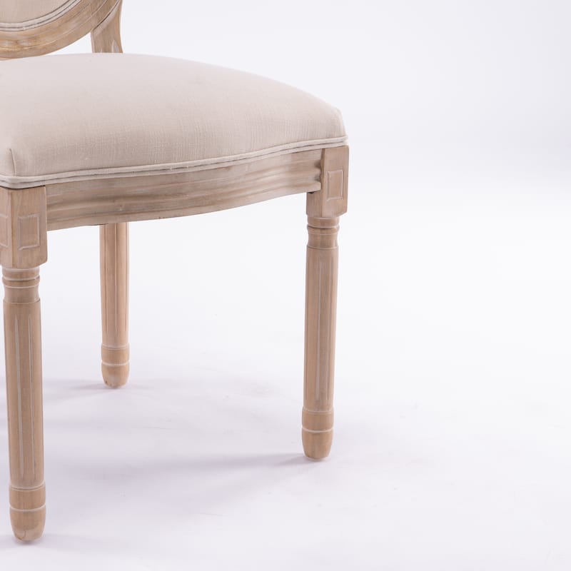 French Style Solid Wood Frame Antique Painting Linen Fabric Oval 2 Chairs