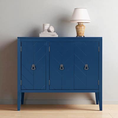 Adjustable Shelf Wood Sideboard Cabinet with Pine Legs and Retro Metal Handles, Storage Buffet for Entryway or Study