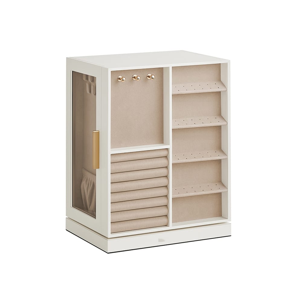 360 Degree MDF Rotating Jewlery Box with 5 Drawers and Metal Handles Perfect for Birthday or Anniversary