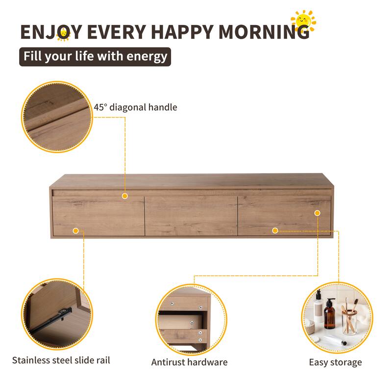 Beingnext 30"/60" Wall Mounted Bathroom Vanity with Sink, Floating Bathroom Vanity with Soft Close Drawer