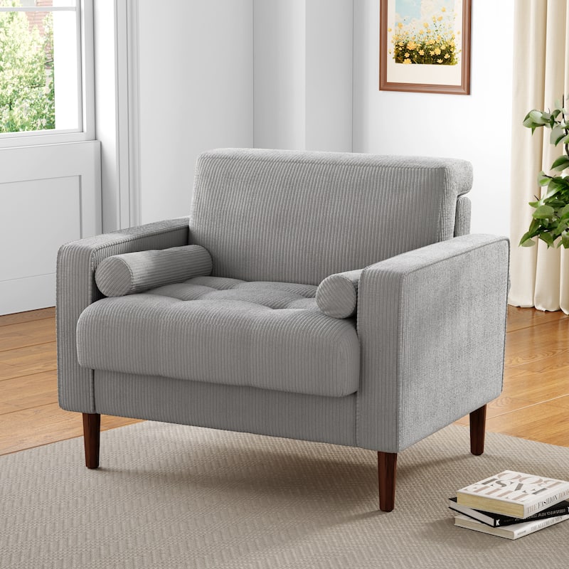 Evalina 34" W Modern Upholstered Corduroy Square Tufted Club Chair - Light Grey