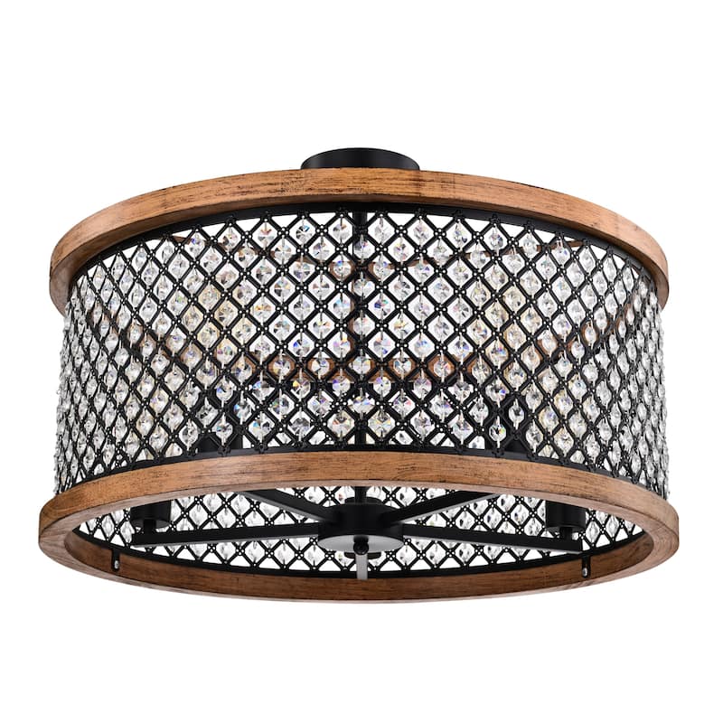 Pomine 24 Inch Modern Crystal Shade Semi Flush Mount 5-Light