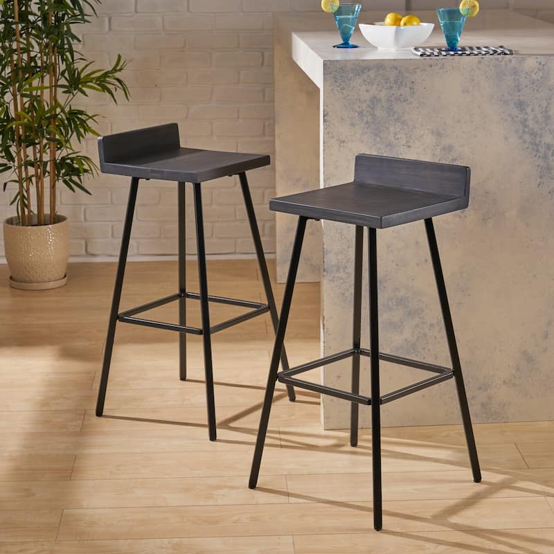 Roomfitters Industrial Metal Barstool Set with Wooden Seat and Backrest, Modern Design for Kitchen or Bar Counter, Set of 2
