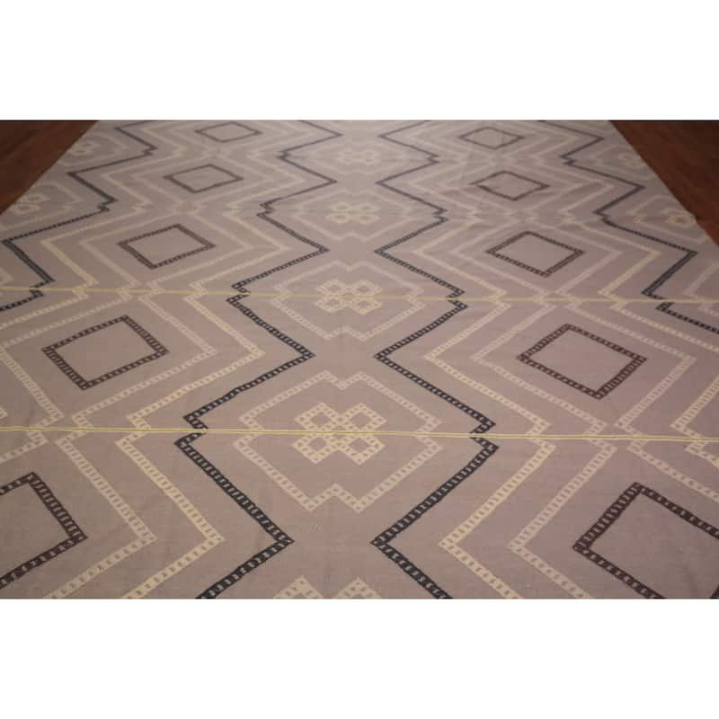 Flat Weave Kilim Durrie Oriental Large Area Rug Geometric Carpet - 10'5" x 19'2"