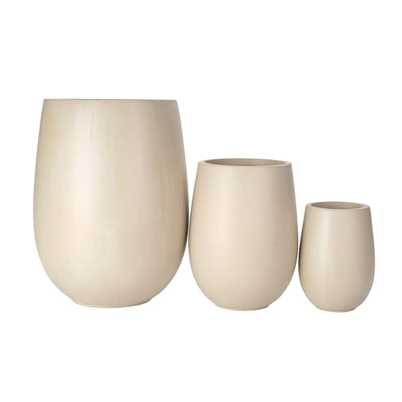 Lightweight Round MGO Outdoor Planter Set-3 Sizes (15.6"/10.74"/7.3"),Large Outdoor Indoor Flower Pots with Drainage Hole