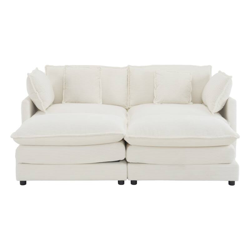 Modern Modular Sectional Sofa with Movable Ottoman and Deep Cushions and Storage Pockets for Small Space Living Room