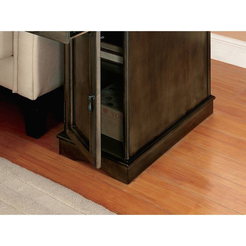Transitional Side Table with Pull-Out Cup Holder and Built-In USB Outlet