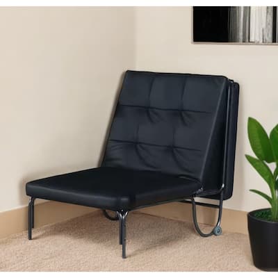 Black Faux Leather Tufted Convertible Sleeper Chair for Living Room - 75” x 28” x 11”
