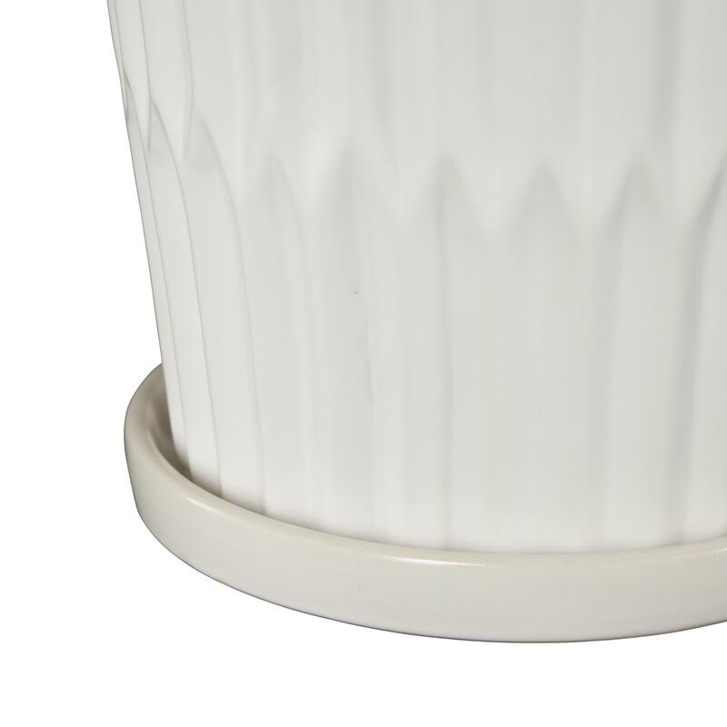 Ceramic Ribbed Indoor Outdoor Planter with Attached Saucer - Set of 3 Black or White - Roche River Decor
