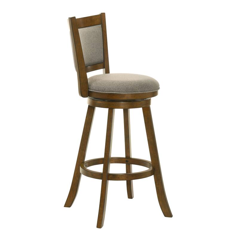 Aiden Modern Farmhouse Swivel Wood Counter Height Kitchen Bar Stool in Sepia Brown Finish with Fabric Upholstered Seat