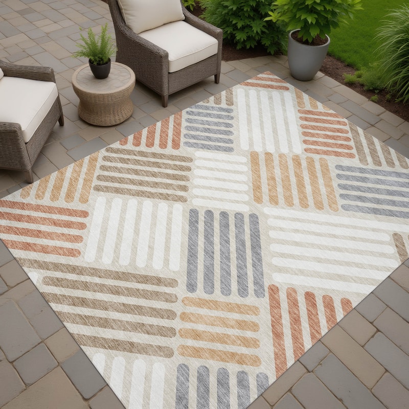 Machine Washable Indoor/ Outdoor Modern Weave Chantille Rug - Copper - 8' x 10'