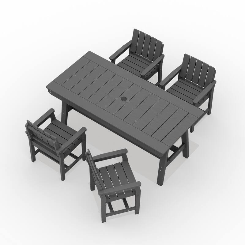 HDPE Patio Dining Set with Rectangular 67.91in L Table with Umbrella Hole and 4 Chairs - N/A
