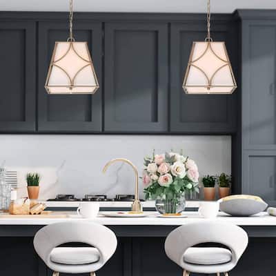 Mid-century Modern Gold 4-Light Cage Chandelier Fabric Lights for Dining Room - 12.5" W x 12.5"D x 14"H