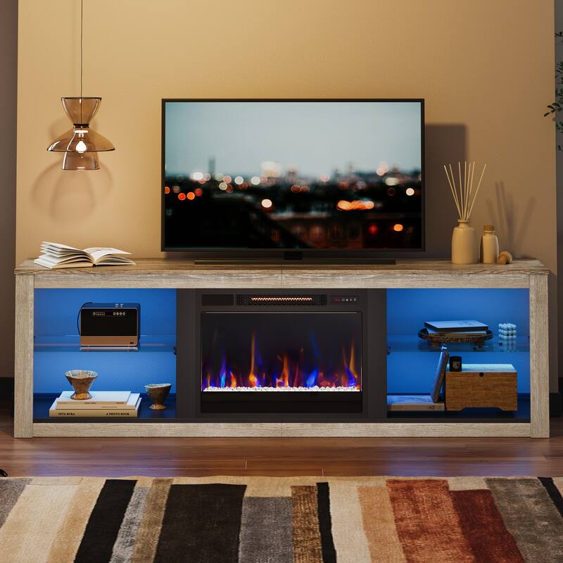 TV Stand for TVs up to 75" with Fireplace, LED Entertainment Center - 71 inch