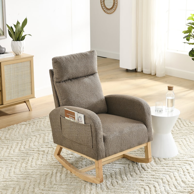 27.6"W Modern Accent High Backrest Living Room Lounge Arm Rocking Chair, Two Side Pocket