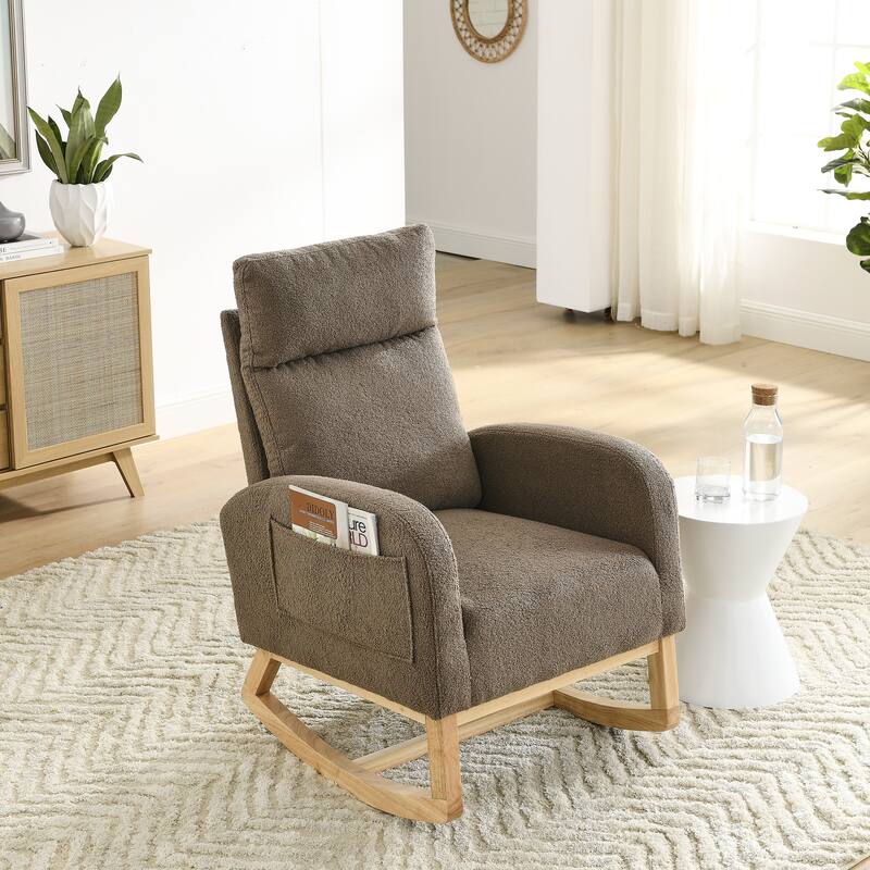 Teddy Fabric Rocking Chair with Side Pockets & High Back Support