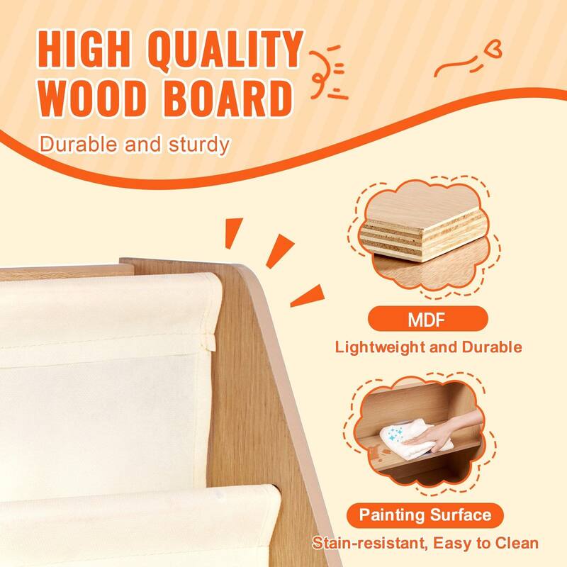 4-Tier Kids Wooden Bookshelf, Six-Layer Sling Bookcase, Baby Storage Book Rack, Book Toy Organizer Cabinet, for Kids Room