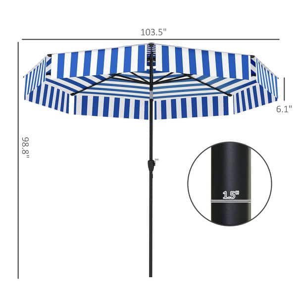 dimension image slide 0 of 3, Outsunny 8.6FT Patio Umbrella, UPF 30+ Outdoor Market Umbrella, 2-Tier Vented Patio Table Umbrella with Crank 8 Ribs