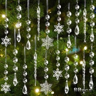 80pcs Acrylic Christmas Snowflake Ornaments Icicle Drop Crystal