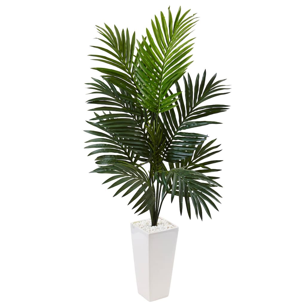Artificial Palm Tree with Planter - 4.5ft Indoor Tropical Decor - Faux Tree for Home Office Living Room - Green - 51-60 Inches